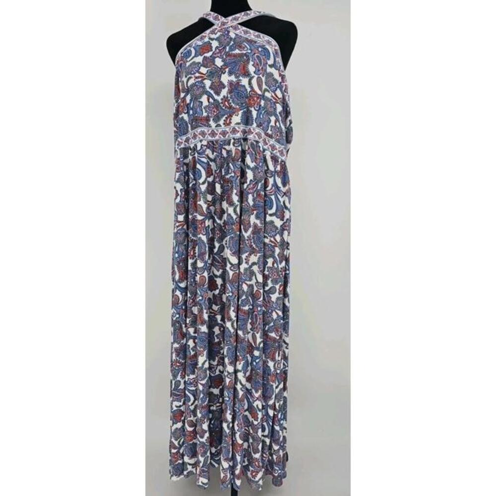 Boden Halterneck Jersey Maxi Dress 22 White Floral Paisley Pockets Plus Size